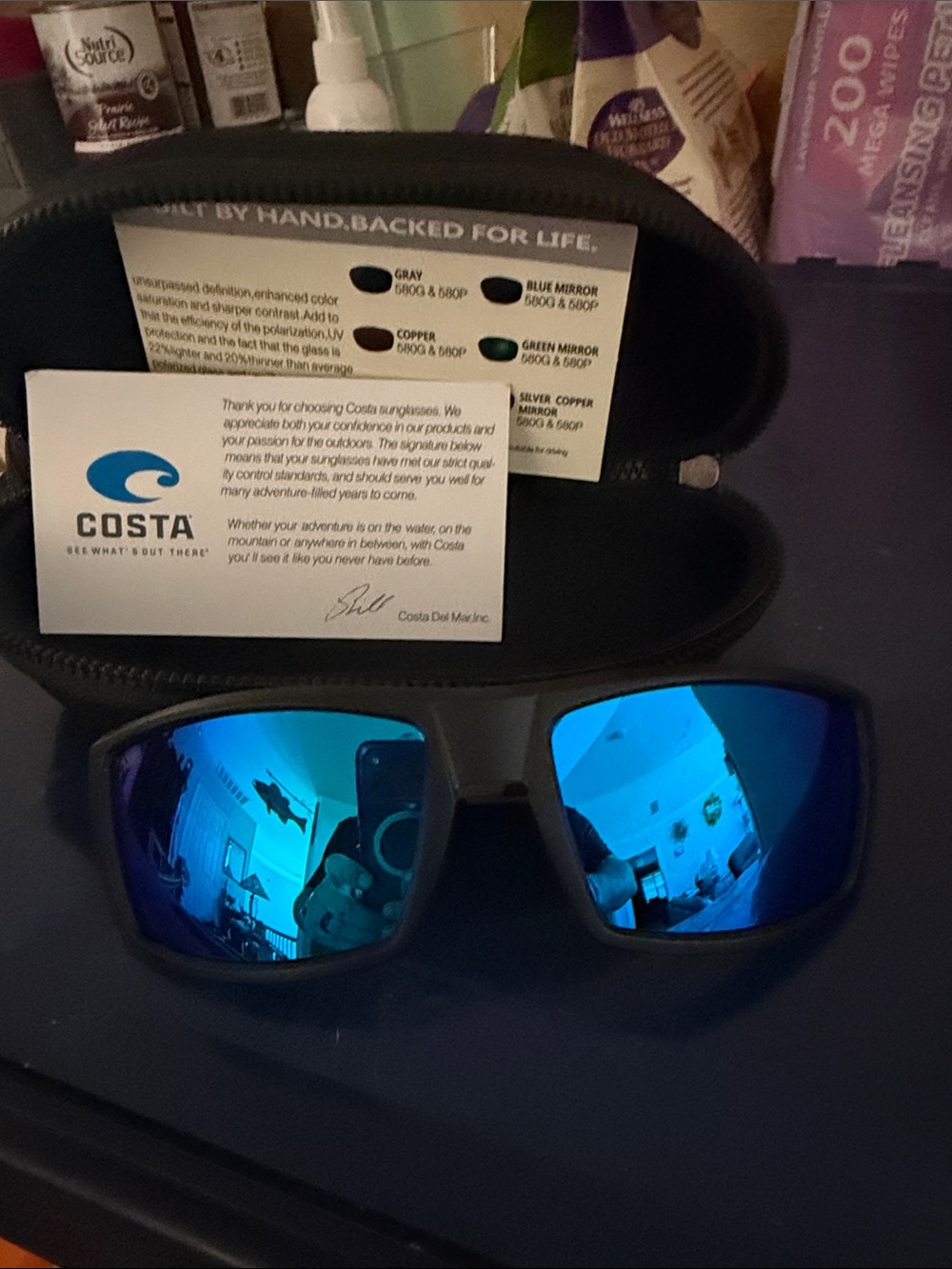 Costa Blue Mirror Polarized Sunglasses - Black Frame